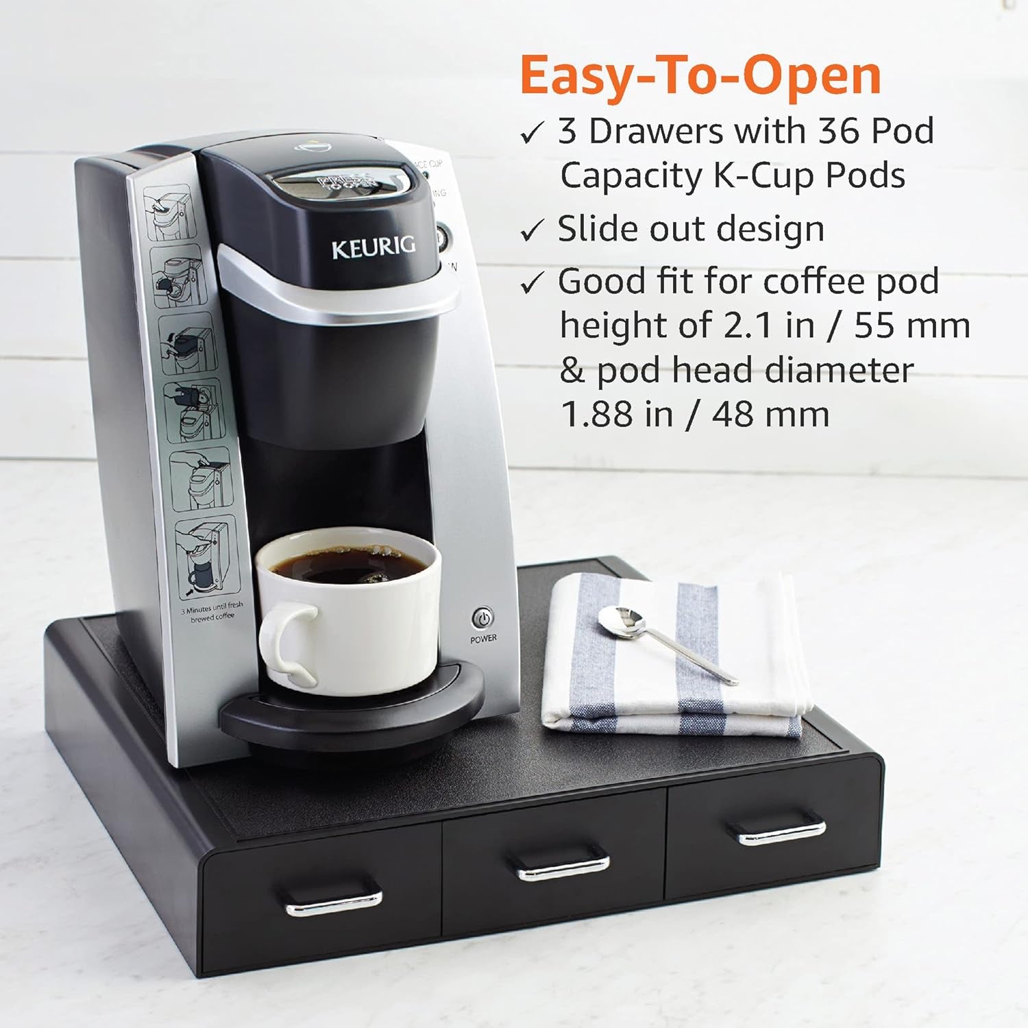 Sleek Black Coffee Pods Drawer - Store Up to 36 K-Cup Pods!