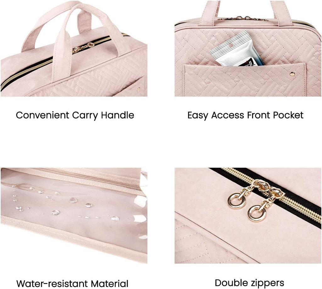 Hanging Toiletry Bag Travel Large Capacity Wash Bag Womens Makeup Cosmetic Bag, Travel Accessories for Full Sized Container (Medium-Pink)